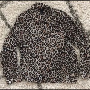 Leopard print chiffon button down